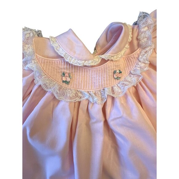 Vintage 80s CL Castor & Co Baby Dress Sz 18 MO Pink Lace Collar Embroidered - Picture 2 of 7
